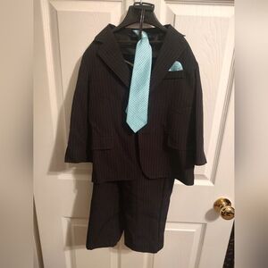 Kids Arrow Black Pinstripe Suit with Teal Accessories